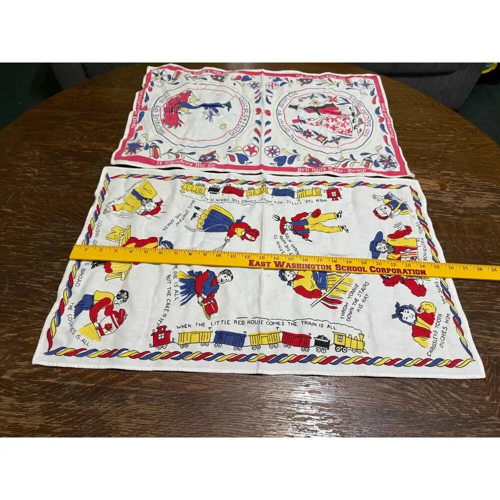 2 Kitchen Tea Towel Vintage‎ Colorful Boughten Old Time Family Story 17x27